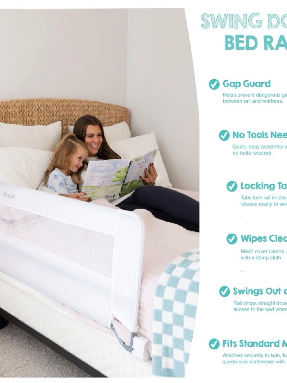 NEW- Bedrail in White Swing down Bed rail / Baby Gear / Toddler Safety